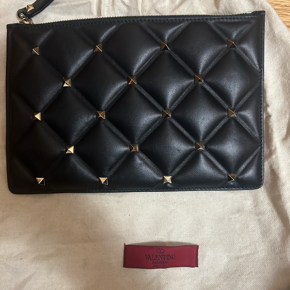 Valentino Black Quilted clutch with Gold Studs